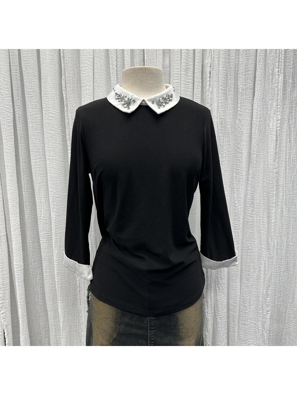 Whimsygoth Preppy Y2K Coquette Black Academia Collared Top (S)